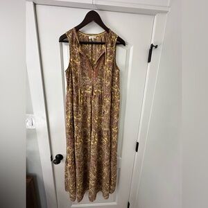 Max Studio Gold and Brown Sleeveless V-Neck Sundress